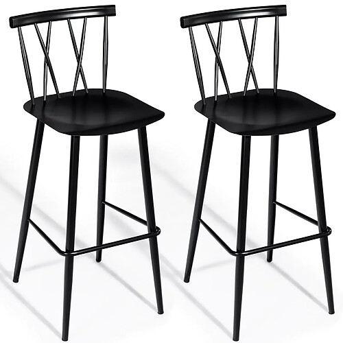 Helloshop26 Lot de 2 chaises de bar de style moderne en métal 47,5 x 41 x 105 cm pour bistro cuisine café noir charge max 150 kg 20_0005185