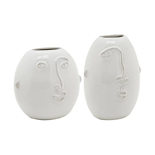 Aubry Gaspard Vases visage en céramique blanche (Lot de 2).