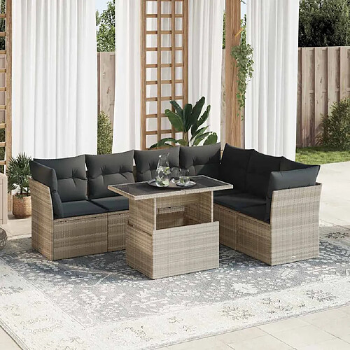 vidaXL Salon de jardin avec coussins 7 pcs gris clair résine tressée