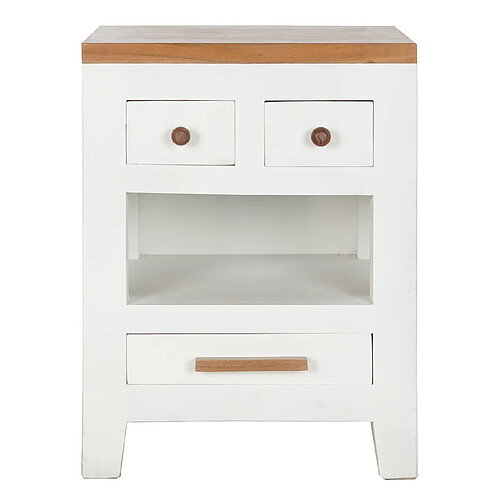 Pegane Table de nuit, table de chevet avec 3 tiroirs en bois coloris blanc, naturel - longueur 45 x profondeur 40 x Hauteur 60 cm