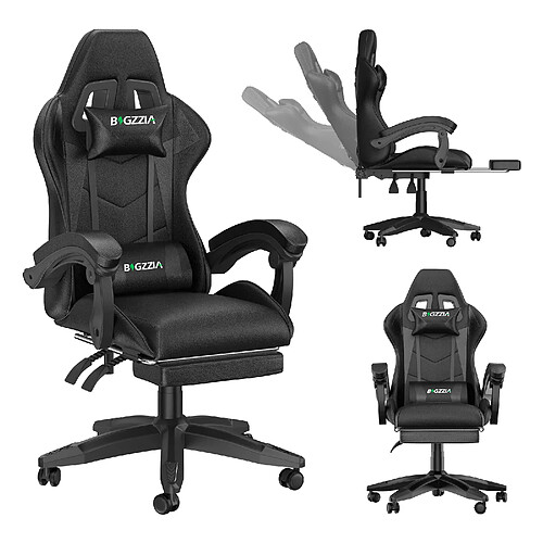 RATTANTREE Chaise de Gaming avec Repose-Pied, Chaise Gaming Racing, Dossier Inclinable à 155, Avec support lombaire, Fauteuil gamer Ergonomique, Siege Gaming avec Appui-tête, Noir