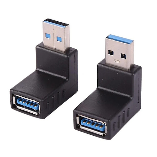 Universal 2 adaptateurs PC L USB 3.0 mâle à bus à angle de 90 degrés, connecteurs de câble d'extension, adaptateurs (noir)