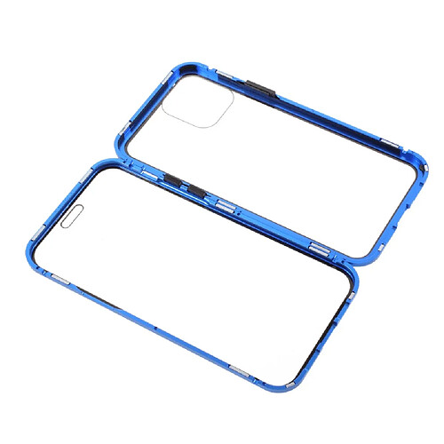 Coque en cadre métallique couverture complète magnétique du cadre double face bleu pour votre Apple iPhone 12/12 Pro