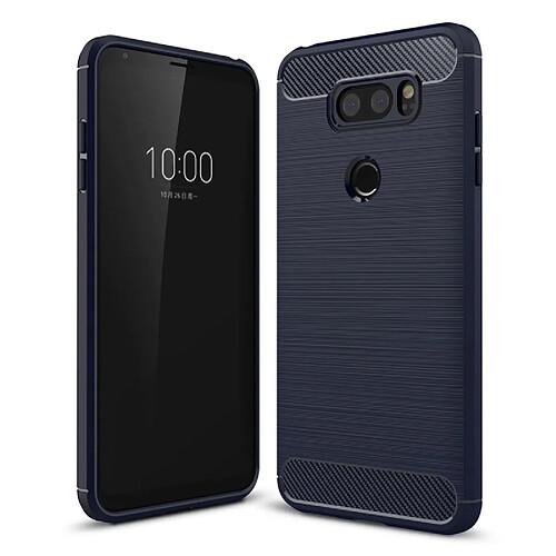 Wewoo Coque pour LG V30 Texture Brossé En Fiber De Carbone Antichoc TPU Armure De Protection Armée marine