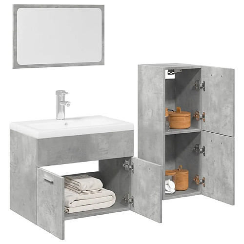 vidaXL Ensemble de meubles de salle de bain 3 pcs gris béton