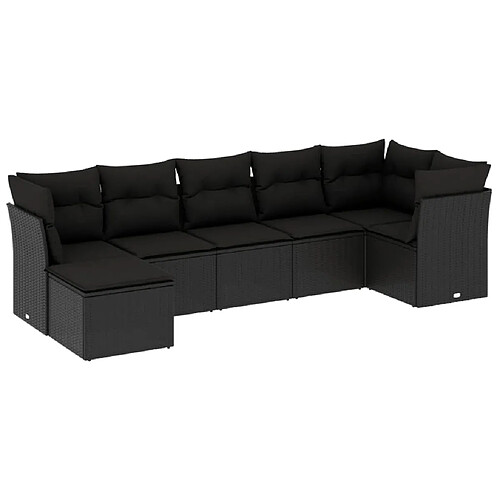 Maison Chic Salon de jardin 7 pcs avec coussins | Ensemble de Table et chaises | Mobilier d'Extérieur noir résine tressée -GKD52140