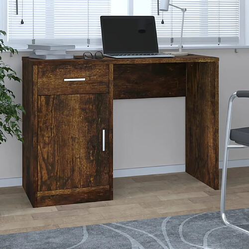 vidaXL Bureau avec tiroir et armoire Chêne fumé 100x40x73 cm