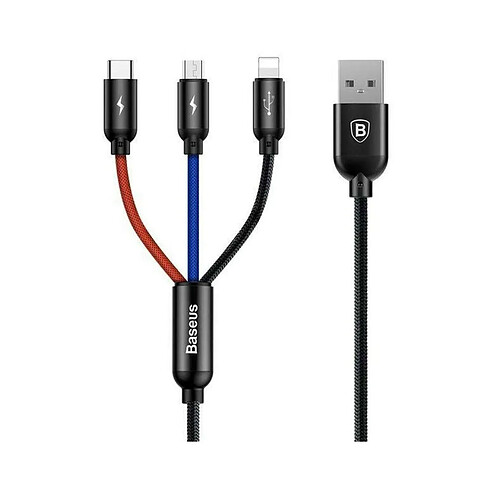 Cable Baseus 3in1 Type-C/Lightning/Micro-USB 3A 1.2m Negro