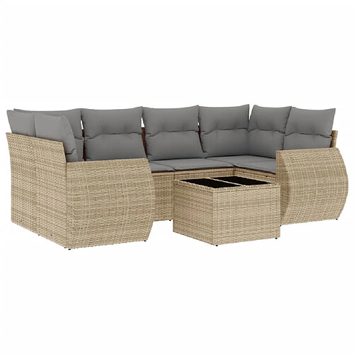 Maison Chic Salon de jardin avec coussins 7 pcs | Ensemble de Table et chaises | Mobilier d'Extérieur beige résine tressée -GKD85347