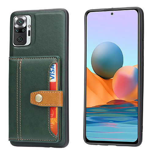 Coque en TPU + PU avec béquille et porte-carte vert pour votre Xiaomi Redmi Note 10 Pro/Redmi Note 10 Pro Max