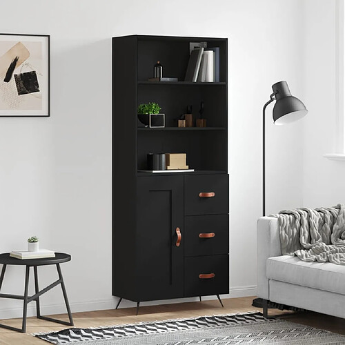 vidaXL Buffet haut Noir 69,5x34x180 cm Bois d'ingénierie