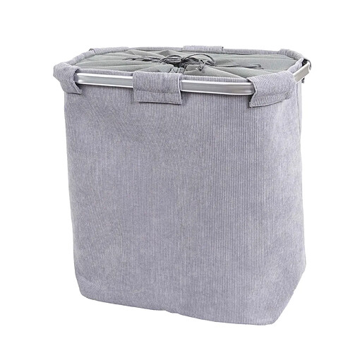 Decoshop26 Panier à linge avec cordon de serrage 2 compartiments 56x49x30cm 82l tissu gris 04_0002508