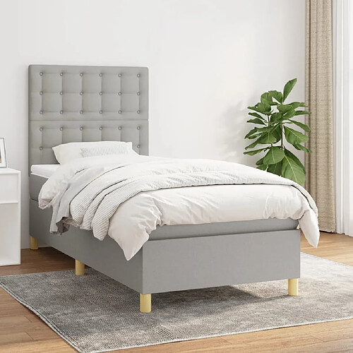 vidaXL Sommier à lattes de lit avec matelas Gris clair 90x200 cm Tissu