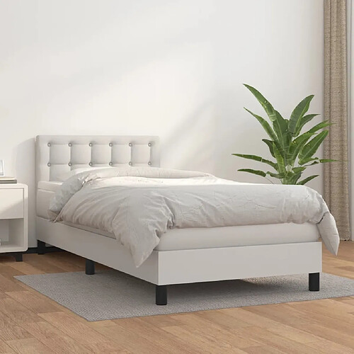 Maison Chic Lit Adulte - Lit simple Lit à sommier tapissier avec matelas moelleux - Meuble de Chambre Blanc 90x200 cm Similicuir -MN45043