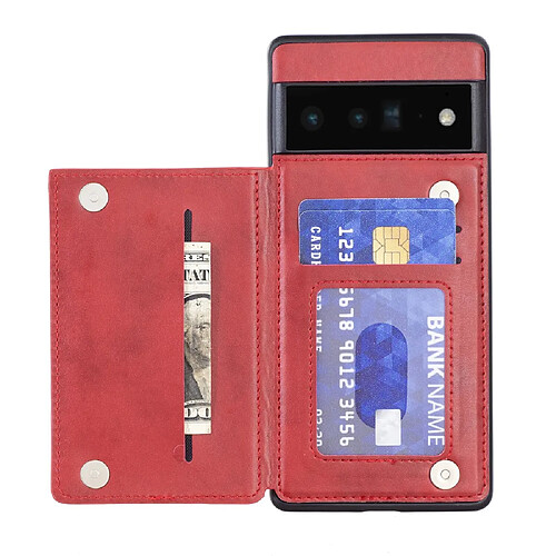 Coque en TPU + PU style vintage, anti-rayures avec béquille et porte-cartes, rouge pour votre Google Pixel 6