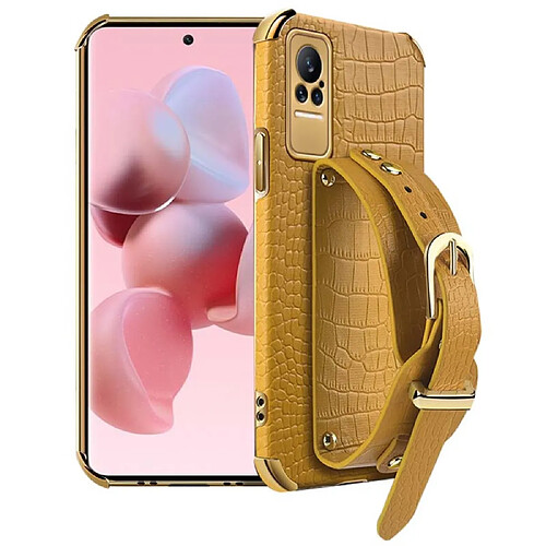 Coque en TPU + PU galvanoplastie, découpe précise, texture crocodile avec béquille jaune pour votre Xiaomi Civi 5G