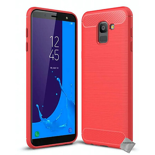 Htdmobiles Coque silicone gel carbone pour Samsung Galaxy J6 (2018) + verre trempe - ROUGE