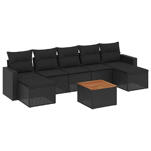 Maison Chic Salon de jardin 8 pcs avec coussins | Ensemble de Table et chaises | Mobilier d'Extérieur noir résine tressée -GKD92074