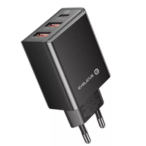 Riffi Evelatus ETC06 Premium 32W Adaptatif 3 Ports 5V-12V 2x USB / USB-C Chargeur de Voyage Noir