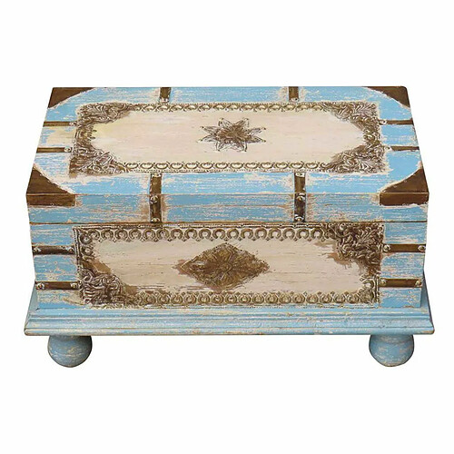 Coffre Alexandra House Living Bleu Bois de manguier 28 x 27 x 50 cm Style artisanal