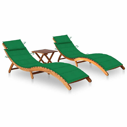 Maison Chic Lot de 2 Chaises longues avec table et coussins | Bain de soleil Relax | Transat Acacia solide -GKD22285