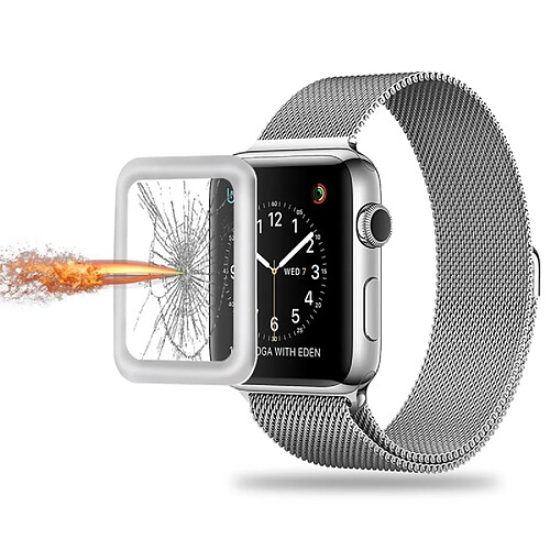 Wewoo Film de protection écran argent pour Apple Watch Série 3 42mm 0.2mm 9 H Surface Dureté 3D Bord En Alliage D'aluminium Cadre Anti-rayures Totale En Verre Trempé Protecteur D'écran