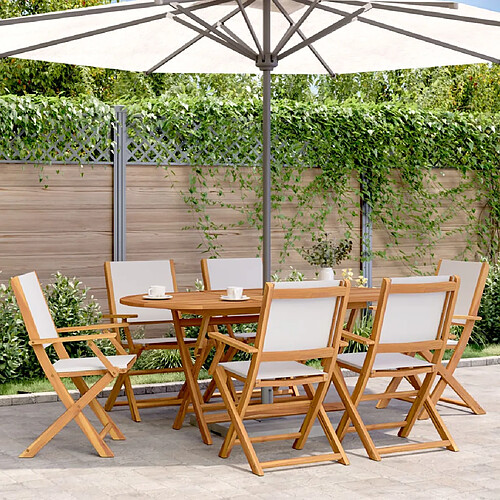 vidaXL Ensemble à manger de jardin 7 pcs blanc crème tissu bois massif