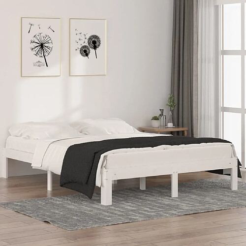 Maison Chic Lit adulte - Lit simple Cadre de lit,Structure du lit Contemporain Blanc Bois de pin massif 140x190 cm -MN40585