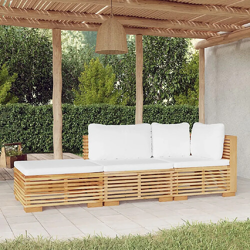 vidaXL Salon de jardin 3 pcs avec coussins Bois de teck solide