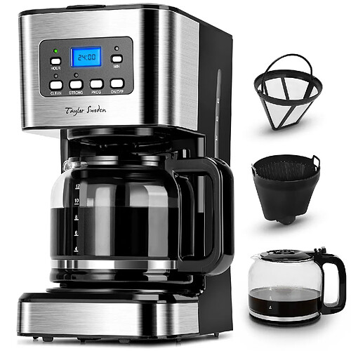 Taylor Swoden Cafetiere Filtre, Programmable 24h Cafetiere Electrique 1,5L à 12 tasses