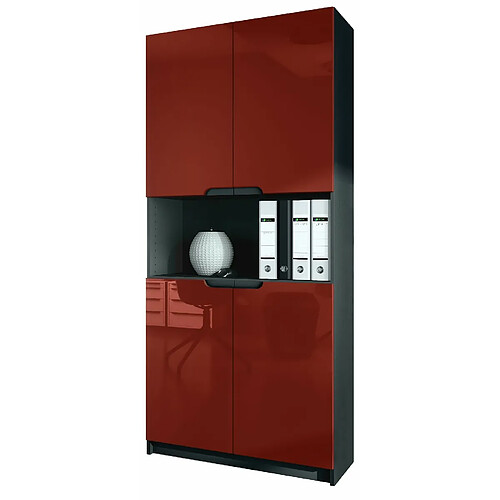 Mpc Armoire De Bureau Noir Mat Et Bordeaux Laqué (lxhxp) : 82 X 184 X 37