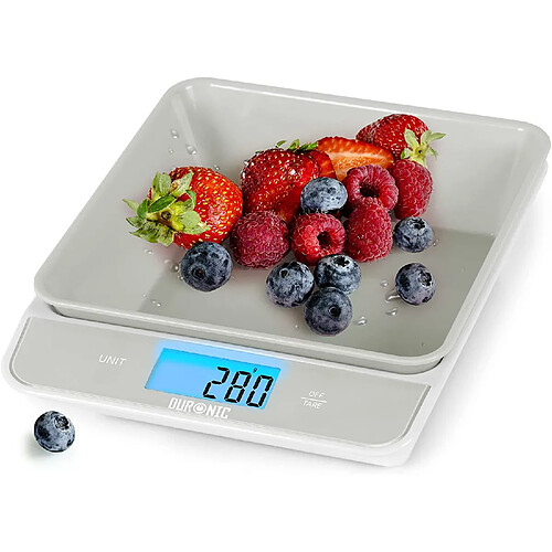 Duronic KS100 GY Balance de cuisine grise | Capacité de 5 kg | Bol de 1,2L inclus | Large écran rétroéclairé | Fonction d'ajout de poids | 4 capteurs précis | Idéale pour la pâtisserie ou comme balance postale