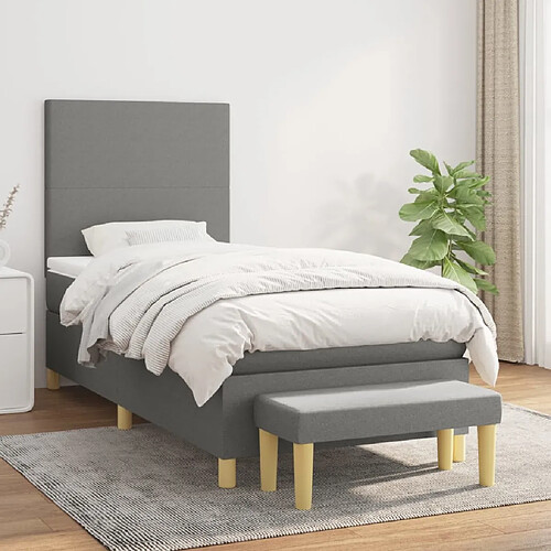 Maison Chic Lit Adulte - Lit simple Lit à sommier tapissier avec matelas moelleux - Meuble de Chambre - Gris foncé 100x200cm Tissu -MN32215