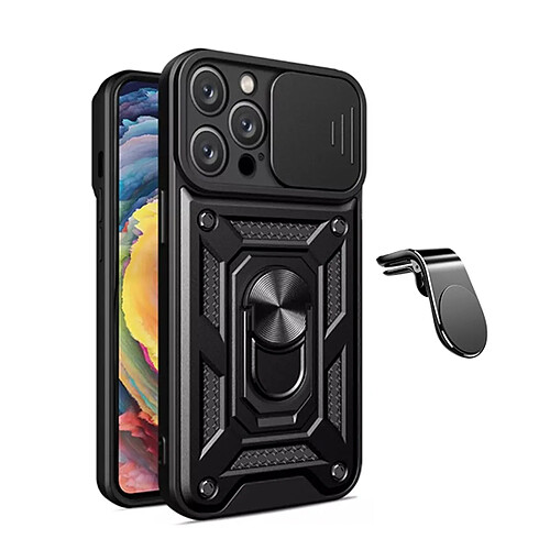 L Kit De Support Magnétique De Voiture Pour Conduite Sûre + Couverture De Fenêtre Coulissante De Défenseur Militaire Magnétique Phonecare Compatible avec Apple iPhone 16 Pro - Noir