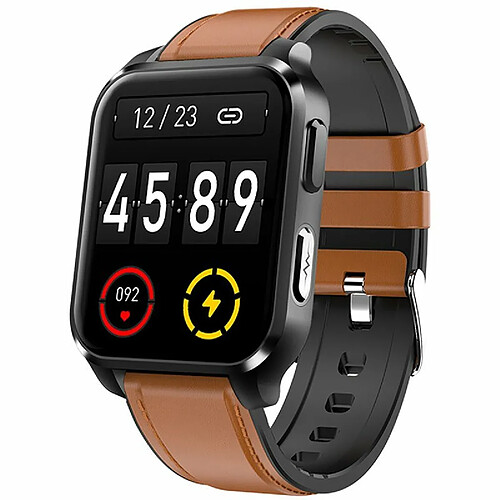 E90 Montre Intelligente Pression Artérielle Oxygène Sanguin Surveillance Du Sommeil Sport Étanche Smartwatch Cuir Marron