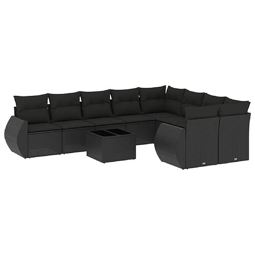 Maison Chic Salon de jardin 10 pcs avec coussins | Ensemble de Table et chaises | Mobilier d'Extérieur noir résine tressée -GKD97690