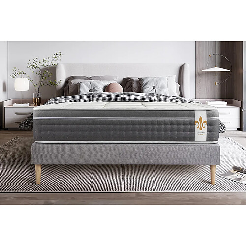 LITIER DELUXE Ensemble Le Trente 140 x 200 cm sommier Gris