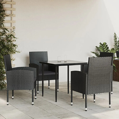 vidaXL Ensemble à manger de jardin 5 pcs noir résine tressée et acier