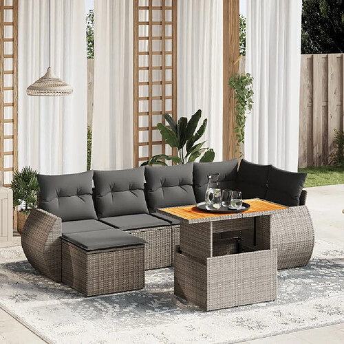 vidaXL Salon de jardin avec coussins 7 pcs gris résine tressée