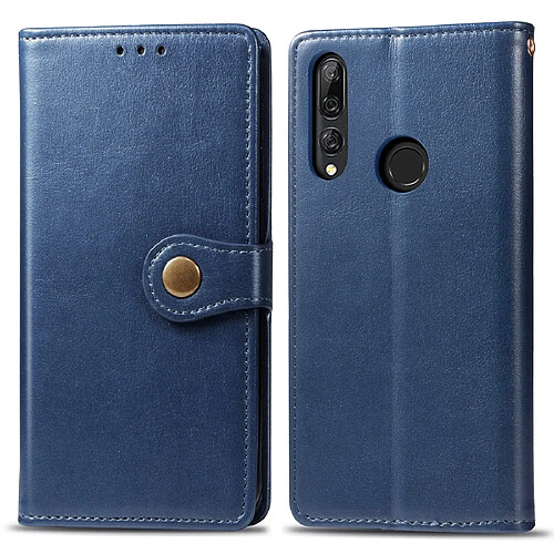 Wewoo Housse Coque Étui en cuir de protection pour téléphone portable avec boucle de couleur unie rétro lanière et cadre photo et fente carte et portefeuille et fonction de support Huawei Y9 Prime 2019 bleu