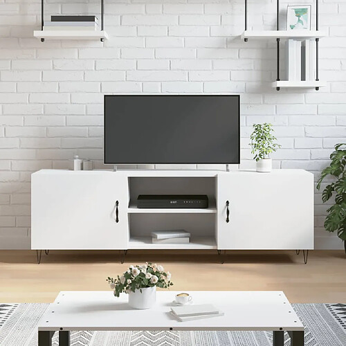 vidaXL Meuble TV blanc 150x30x50 cm bois d'ingénierie