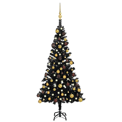 vidaXL Arbre de Noël artificiel pré-éclairé et boules noir 120 cm PVC