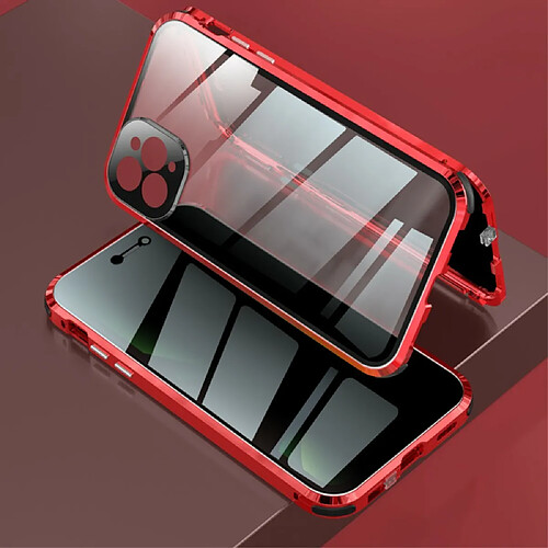 Coque en cadre métallique cadre double face de verrouillage de l'objectif installation anti-peep rouge pour votre Apple iPhone 11 Pro Max