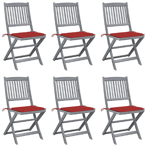 vidaXL Chaises pliables d'extérieur lot de 6 et coussins Bois d'acacia