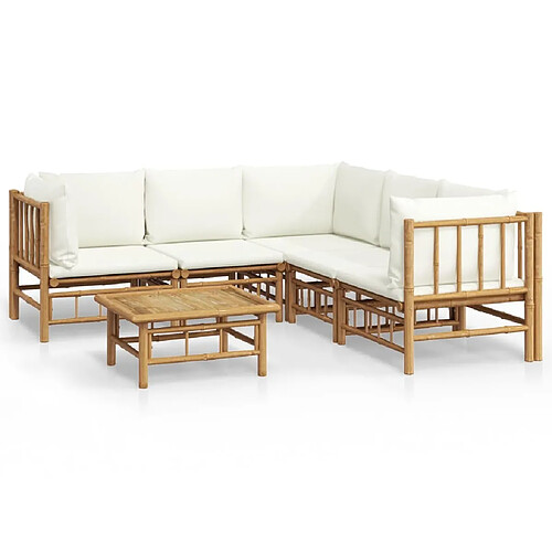 Maison Chic Salon de jardin 6 pcs + coussins - Mobilier/Meubles de jardin - Table et chaises d'extérieur blanc crème bambou -MN58734