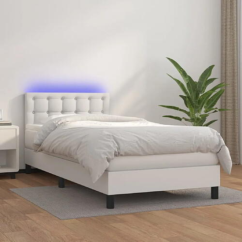 vidaXL Sommier à lattes de lit avec matelas et LED Blanc 90x200cm