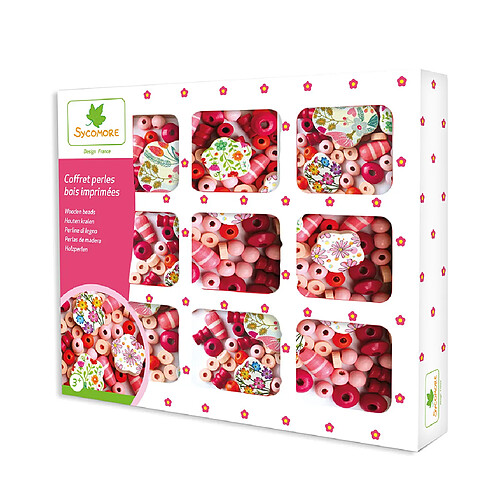 Au Sycomore Coffret perles en bois motif fleurs