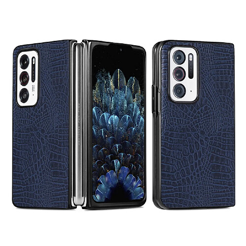 Coque en TPU + PU imperméable, texture croco bleu pour votre Oppo Find N