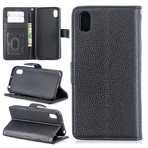 Wewoo Housse Coque Pour Huawei Y5 2019 Lychee Texture en cuir à rabat horizontal avec support et fentes cartes et portefeuille et cadre photo noir