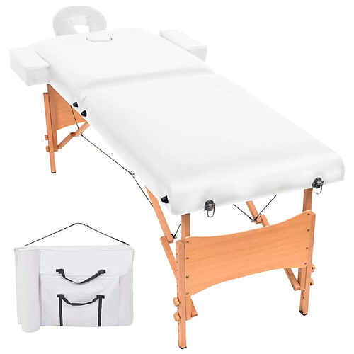 vidaXL Table de massage pliable à 2 zones 10 cm d'épaisseur Blanc